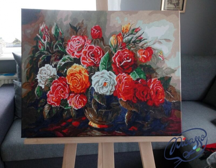 Set pictura pe numere, cu sasiu, Buchet luxuriant de trandafiri, 40x50 cm [2]