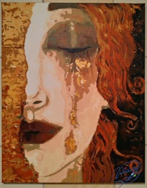Set pictura pe numere, cu sasiu, Lacrimi aurii - Klimt, 40x50 cm [5]