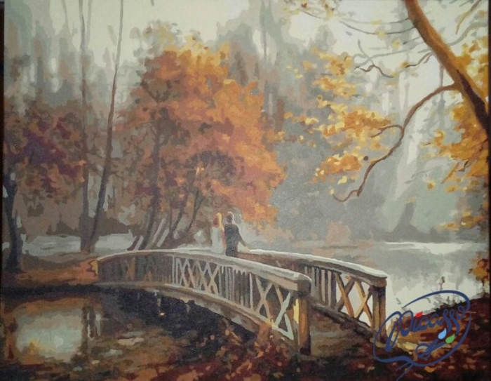 Set pictura pe numere, cu sasiu, Pod in parc, 40x50 cm [2]