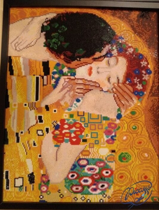 Set goblen cu diamante, cu sasiu, Sarutul - G. Klimt, 40x50 cm [3]