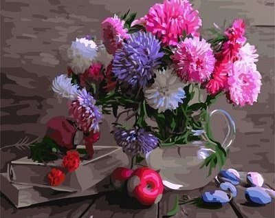 Set pictura pe numere, cu sasiu, Crizanteme colorate, 40x50 cm [0]