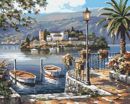 Set pictura pe numere, cu sasiu, Barci langa dig, 40x50 cm [0]