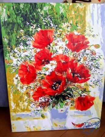 Set pictura pe numere premium, cu sasiu, Maci si margarete, 50x65 cm [3]