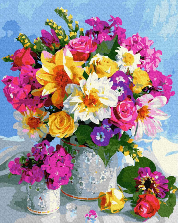Set pictura pe numere, cu sasiu, Buchet in culori de vara, 40x50 cm [0]