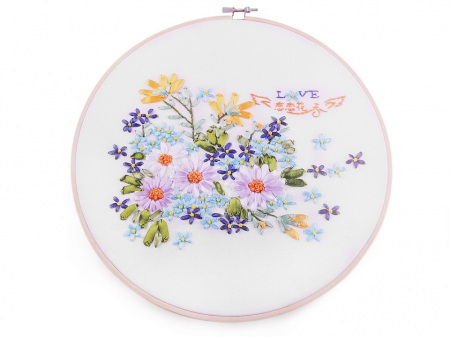 Set pentru brodat imprimat, cu gherghef, Flori de primavara, Ø26,5cm [0]