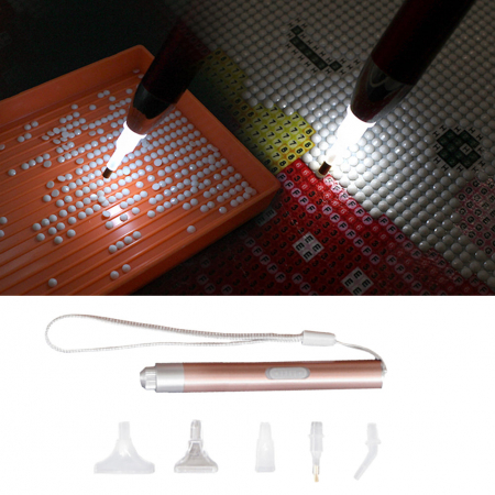 Kit USB stilou LED aplicare goblen diamante, 5 capete si penseta [7]
