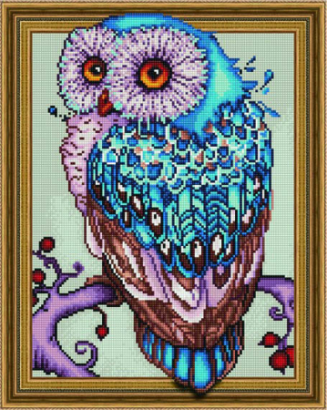 Set goblen cu diamante, cu sasiu, Bufnita de basm, 40x50 cm [0]