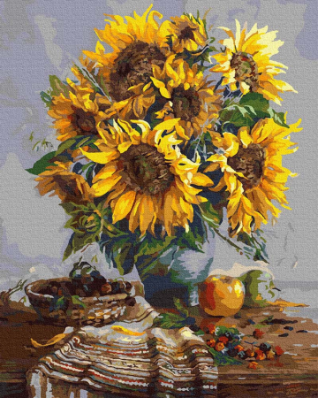 Picturi pe numere - Set pictura pe numere, cu sasiu, Buchet de floarea soarelui, 40x50 cm