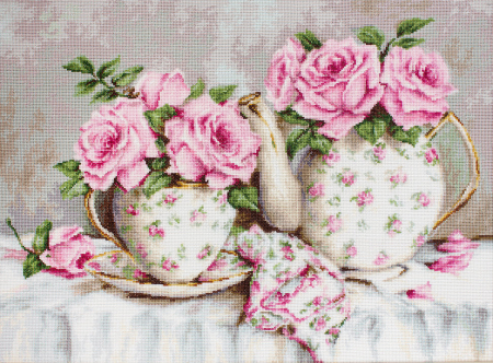 Set goblen, Ceai de dimineata si trandafiri, 30x22cm