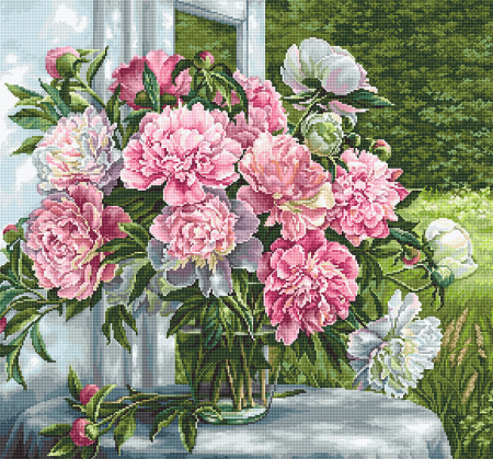 Ac & Ata - Set goblen, Bujori la fereastra, 29x27 cm