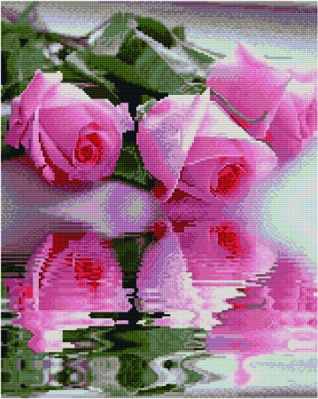 Set goblen cu diamante, cu sasiu, Reflexie de trandafiri, 40x50 cm [0]