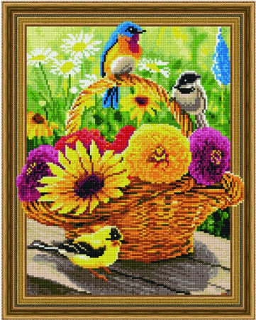 Set goblen cu diamante, cu sasiu, Pasari si flori, 40x50cm [0]