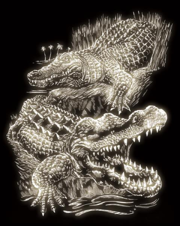 Schite&Gravuri - Set de gravura pe folie fosforescenta, Crocodili, A4