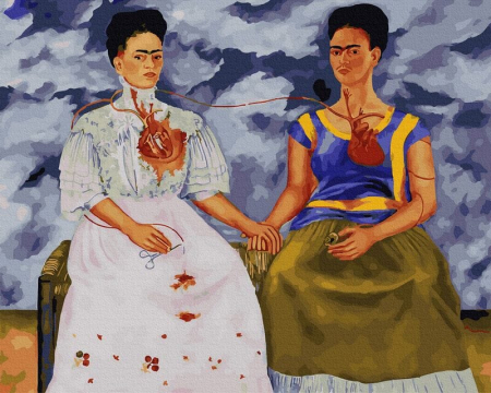 Dimensiune clasica 40x50cm - Set pictura pe numere, cu sasiu, Cele doua Fridas - Frida Kahlo, 40x50 cm