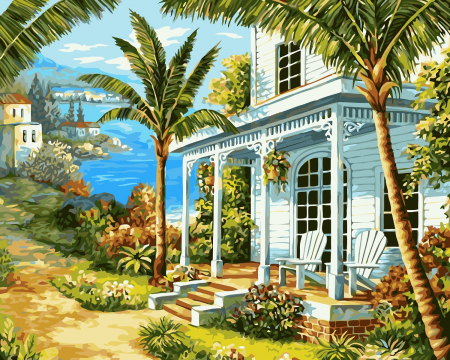 Set pictura pe numere, cu sasiu, Vila la mare, 40x50 cm [0]