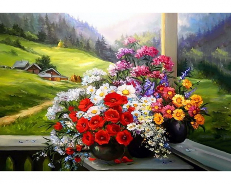 Set goblen cu diamante, fara sasiu, Buchet Alpin, 70x48cm [0]