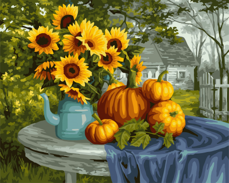 Set pictura pe numere, cu sasiu, Toamna calda, 40x50 cm [0]