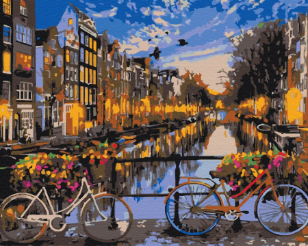 Set pictura pe numere, cu sasiu, Apus pe o strada din Amsterdam, 40x50 cm [0]
