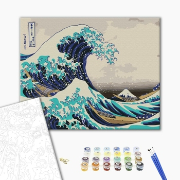 Set pictura pe numere, cu sasiu, Marele val de la Kanagawa - Hokusai, 40x50 cm [1]