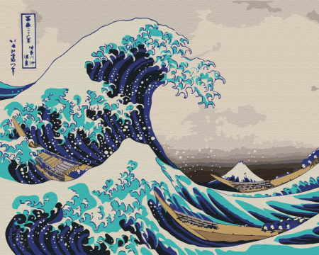 Set pictura pe numere, cu sasiu, Marele val de la Kanagawa - Hokusai, 40x50 cm [0]