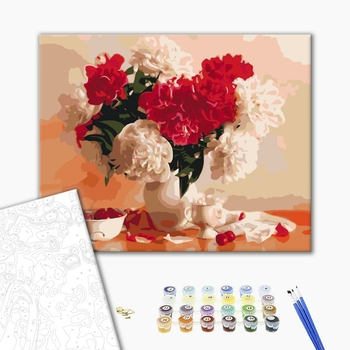 Set pictura pe numere, cu sasiu, Bujori albi si rosii, 40x50 cm [1]