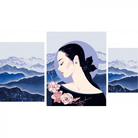 Set 3 picturi pe numere, cu sasiu, Seara in Japonia, 40x50, 30x40, 20x30 cm [0]