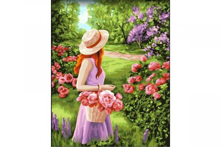 Picturi pe numere - Set pictura pe numere, cu sasiu, Plimbare in gradina, 40x50 cm
