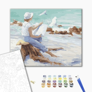 Set pictura pe numere, cu sasiu, Desen la mare, 40x50 cm [1]