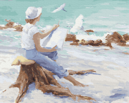 Set pictura pe numere, cu sasiu, Desen la mare, 40x50 cm [0]