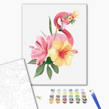 Set pictura pe numere, cu sasiu, Flamingo inflorit, 40x50 cm [1]