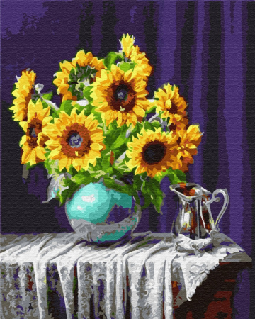 Set pictura pe numere, cu sasiu, Vaza cu floarea soarelui, 40x50 cm [0]
