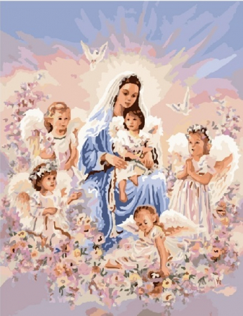 Set pictura pe numere, cu sasiu, Fecioara cu ingeri, 40x50 cm [0]