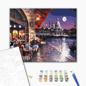 Set pictura pe numere, cu sasiu, Terasa noaptea in Venetia, 40x50 cm [1]