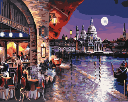 Set pictura pe numere, cu sasiu, Terasa noaptea in Venetia, 40x50 cm [0]