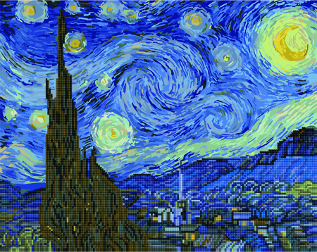 Set pictura pe numere si goblen cu diamante, cu sasiu, Noapte instelata - van Gogh, 40x50 cm [0]