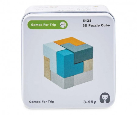 IQ puzzle 3D - Cub din lemn, multicolor, cutie metalica 9 piese [1]