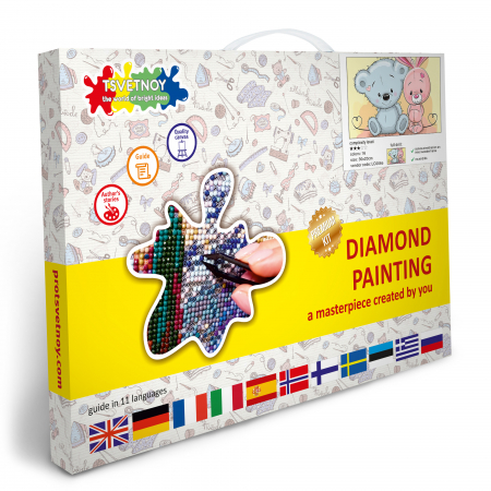 Set goblen cu diamante, cu sasiu, Ursulet si iepuras, 20x30 cm [3]