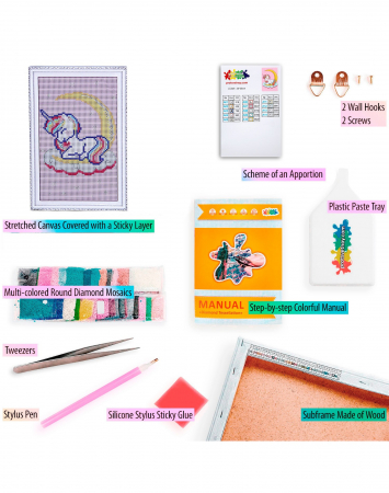 Set goblen cu diamante, cu sasiu, Pui de unicorn visator, 20x30 cm [1]