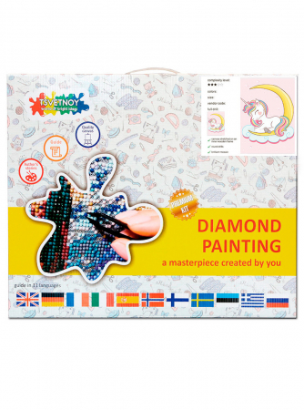 Set goblen cu diamante, cu sasiu, Pui de unicorn visator, 20x30 cm [3]
