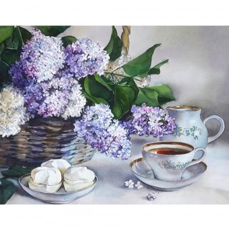 Set goblen cu diamante, cu sasiu, Cos cu Liliac, 40x50cm [0]