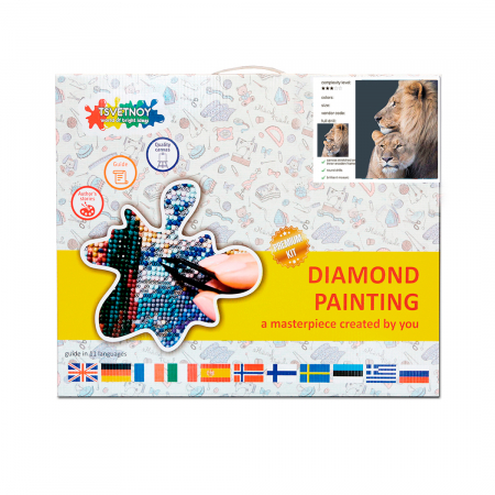 Set goblen cu diamante, cu sasiu, Familie de lei, 40x50 cm [4]