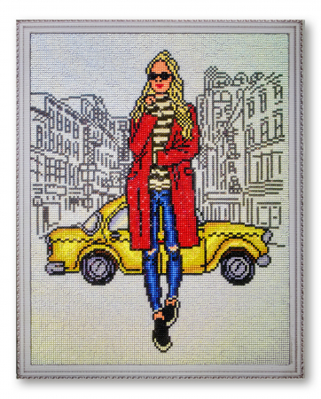 Set goblen cu diamante, cu sasiu, Fata si taxiul, 40x50 cm [1]