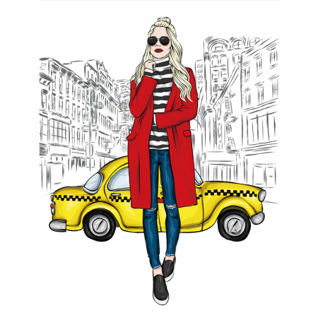 Set goblen cu diamante, cu sasiu, Fata si taxiul, 40x50 cm [0]