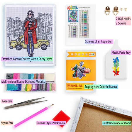 Set goblen cu diamante, cu sasiu, Fata si taxiul, 40x50 cm [3]