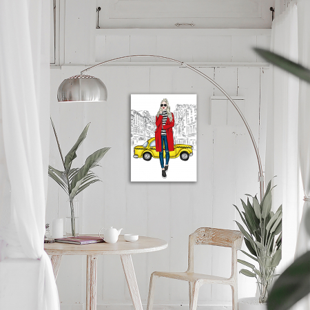 Set goblen cu diamante, cu sasiu, Fata si taxiul, 40x50 cm [5]