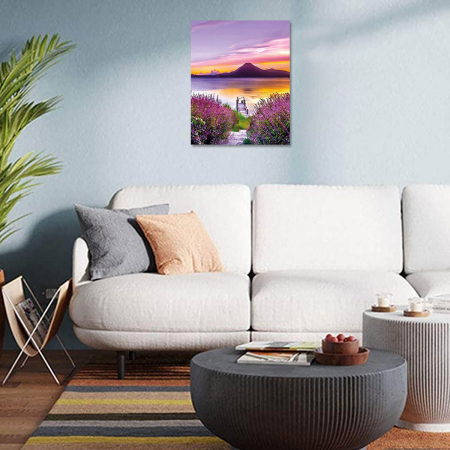 Set goblen cu diamante, cu sasiu, Apus in culori, 40x50 cm [3]