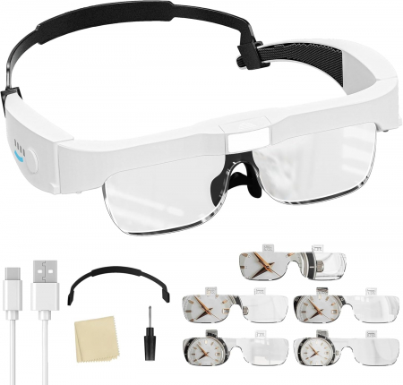 Lupa tip ochelari, din plastic, cu LED, reincarcabila, 5 lentile