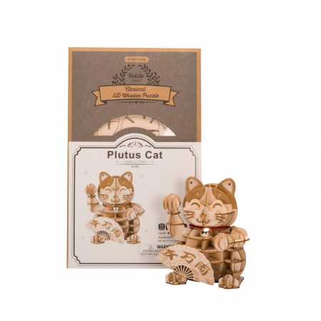 Puzzle 3D din lemn, Pisica prosperitatii, 72 piese [2]