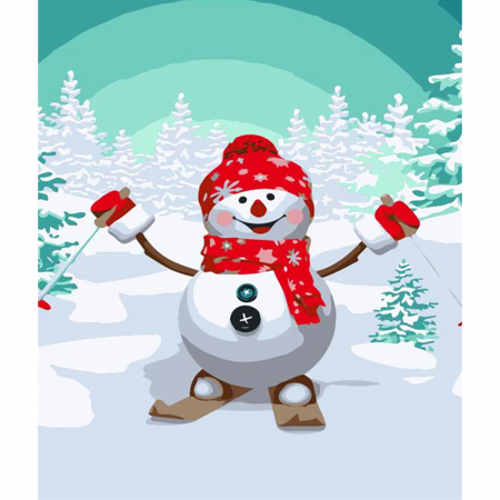 Set pictura pe numere, cu sasiu, Om de zapada schior, 20x30 cm [0]