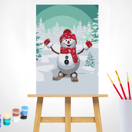 Set pictura pe numere, cu sasiu, Om de zapada schior, 20x30 cm [1]